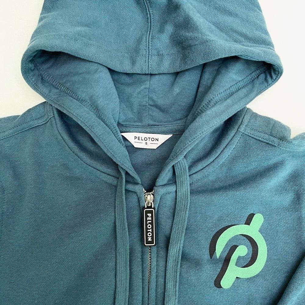 Peloton Aqua Sweatshirt Hoodie, Peloton Teal Zip Up Hoodie, Zip Sweaters K2 - Picture 5 of 7